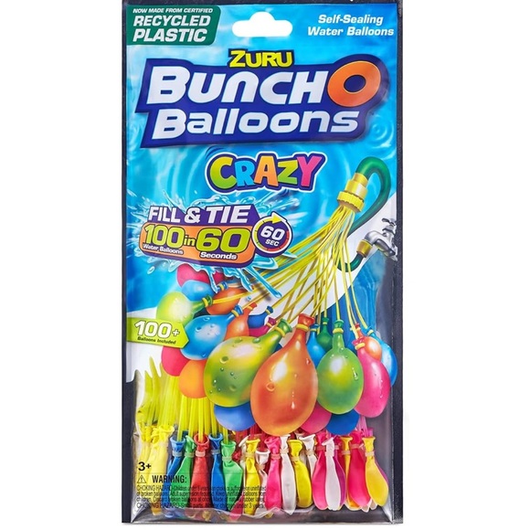 ZURU Other - Bunch O Balloons 100 Rapid-Fill Crazy Color Water Balloons,3 Pack, Multi-colored